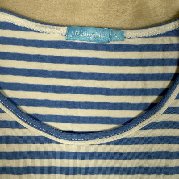 J McLaughlin Womens Size M Top Blue White Knit 3/4 Sleeve Lightweight Nautical - Picture 3 of 7